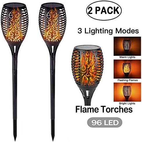 Solar Torch Lights, 2 Pack Outdoor Waterproof Flickering Flames Torches, Landscape Decoration Lighting Dusk to Dawn Auto On/Off, Security Warm Lamp for Garden Patio Path Deck Yard Driveway