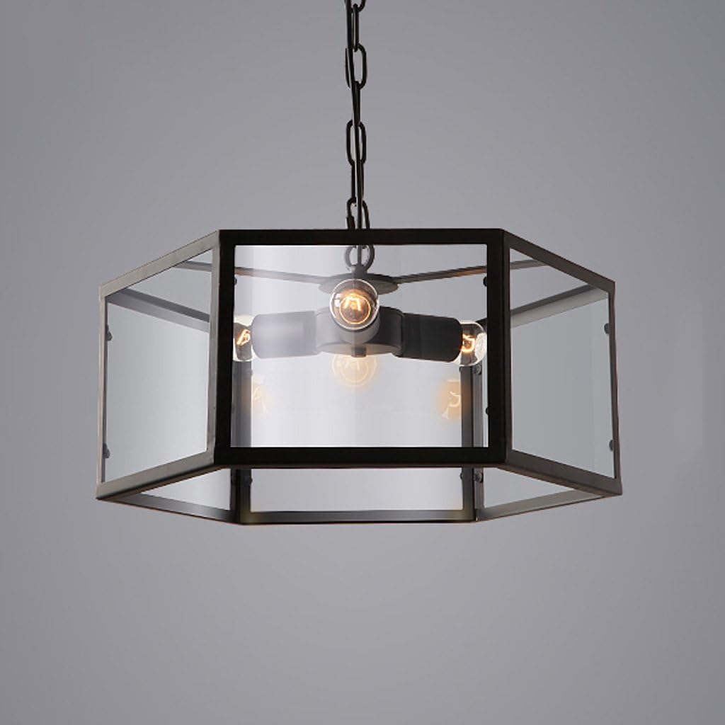 MEGSYL Creative Industrial Glass Box Chandeliers, Retro Ceiling Lamps, American-Style Bedroom Living Room Wrought Iron Chandeliers, Personalized Study Room Ceiling Lamps