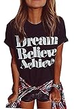 Womens Cotton Letter Printed Casual T-Shirt Top