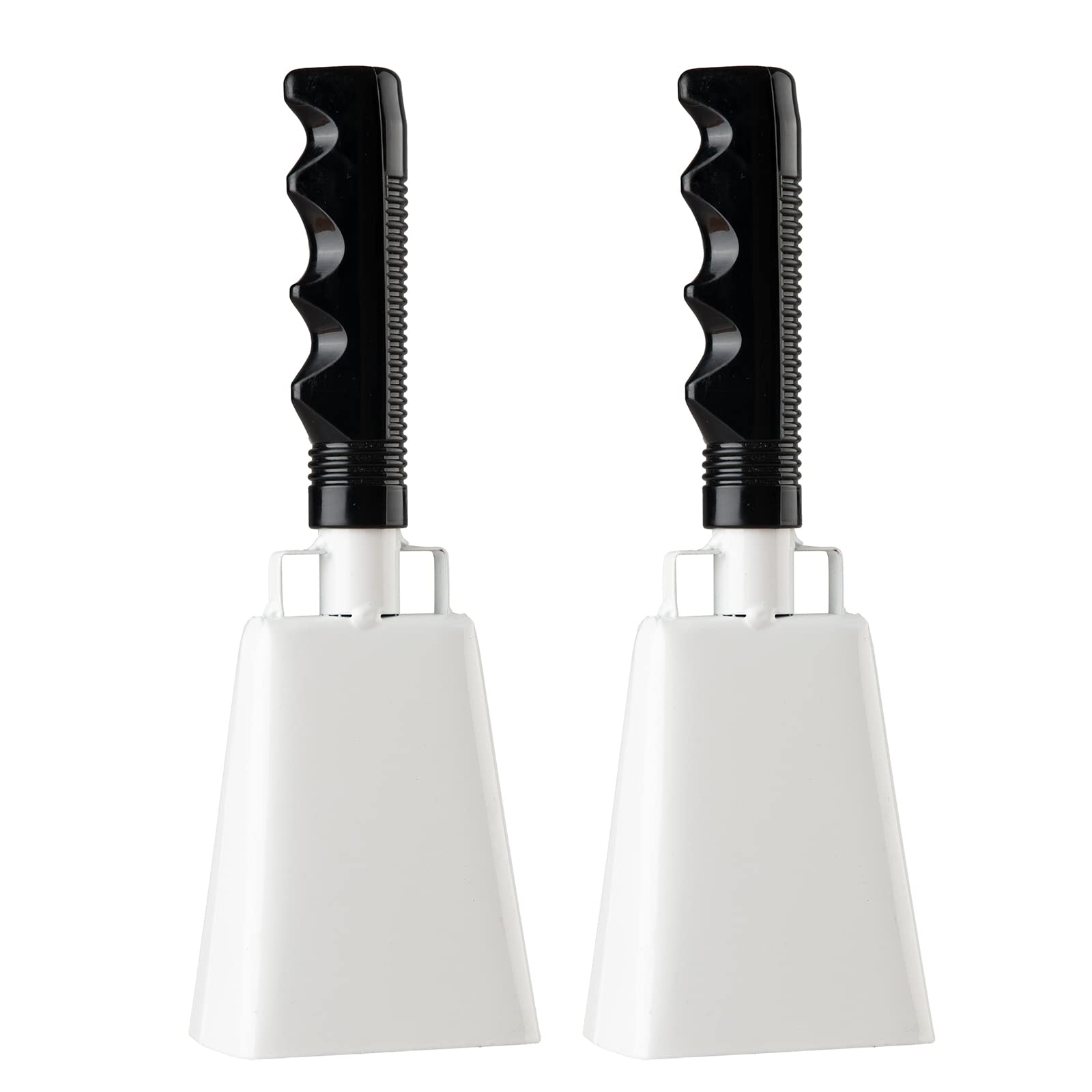 Musfunny Cow Bells Noise Makers with Handle: 2 Pcs Hand Percussion Cowbell Instrument Loud Cheering Bells for Sporting Events Football Games Christmas Party School Graduations Farm Ranch (White)