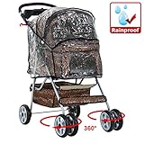 NEW Extra Wide Leopard Skin 4 Wheels Pet Dog Cat Stroller With RainCover