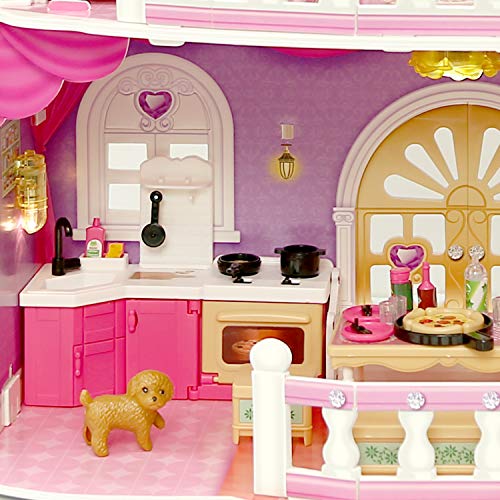 Puppenhaus, Groß 2 Spielebenen Puppen Häuser mit Möbel und Zubehör für Mädchen, Kinder Spielzeug Dollhouse mit LED licht… – Bild 4