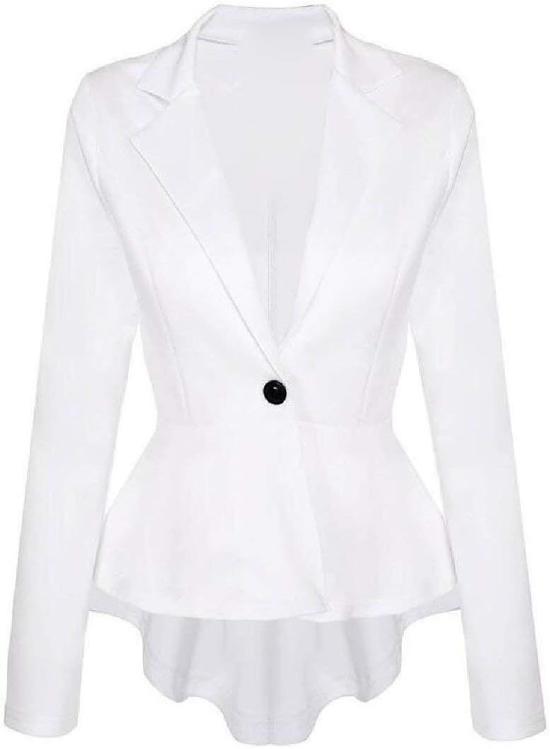 Abetteric Women's Tuxedo Blazer Solid Turn Down Collar Office Blazer White L