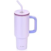 Zukro 40 oz Tumbler with Handle and Straw, Screw on Lid with Wide Straw Hole, Insulated Stainless Steel Cup Fits in Cupholder for Travel - No Sweat & Keep Drinks Cold - Dishwasher Safe & BPA Free