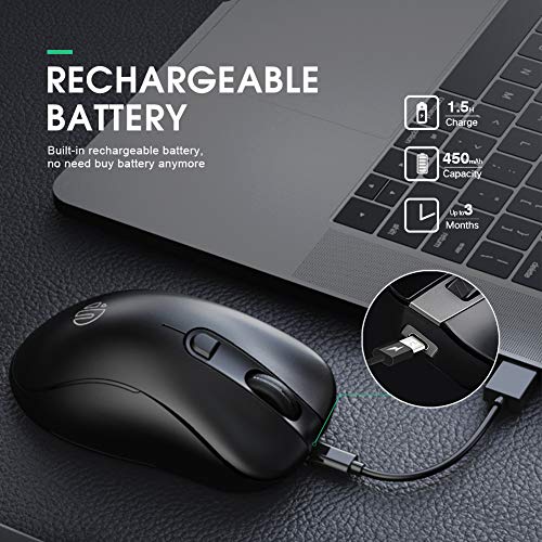 inphic Souris sans Fil, Silencieuse et Rechargeable USB 2.4G Souris d\'ordinateur 6 Boutons avec Récepteur USB Nano, 1600 DPI Réglable pour PC Ordinateur Portable Mac Windows MacBook Office, Noir