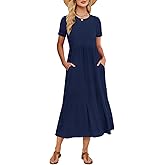 Gracyoga Women's Summer Maxi Dress 2025 Casual Short Sleeve Crewneck Flowy Swing Tiered Long Beach Dresses with Pockets