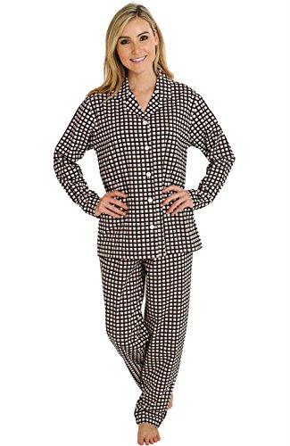 Del Rossa Womens Cotton Pajamas, Long Woven Pj Set, XL Black White Red Plaid (A0517N20XL)