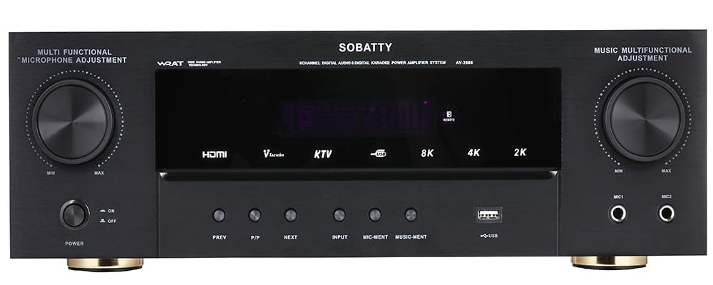Photo 1 of SOBATTY Stereo Receivers,5.1 Channels Audio Amplifier with HDMI,Optical/Coaxial,Bluetooth/USB,RCA,AC-3 Input,Subwoofer Output for Karaoke,Home,Theater Speakers(Non-Dolby/DTS)