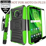 MOTO E4 Case With Tempered Glass Screen Protector,IDEA LINE(TM) Heavy Duty Armor Shock Proof Dual Layer Holster Locking Belt Swivel Clip with Kick Stand - Green