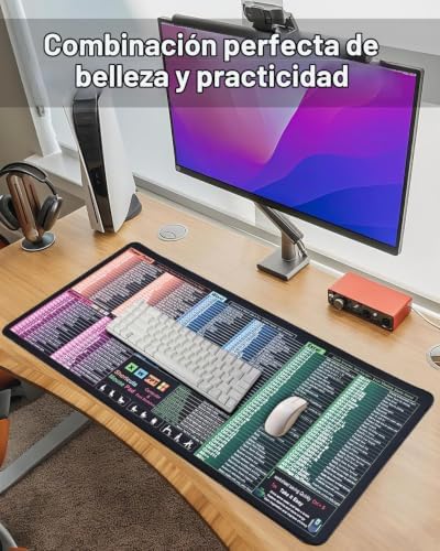 Tapete de secretária de grande formato com atalhos no Excel, tapete impermeável para jogos de escritório, bordas antiderrapantes e costuradas para Word/Outlook/PowerPoint/Windows