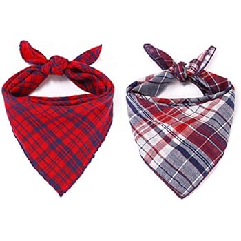 Freewindo Dog Bandana Set, 2PCS Reversible Plaid Dog Bandanas, Washable Dog Accessories for Small Medium Large Dogs and Adult Cats