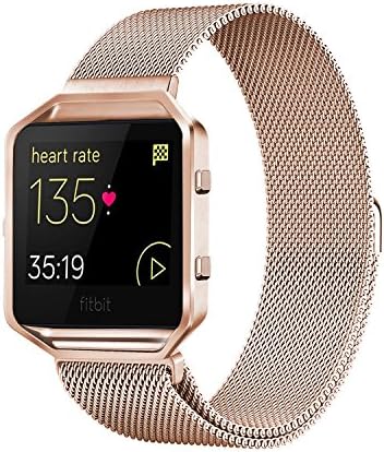 Fitbit Blaze Band with Frame, Andyou stainless steel Replacement Adjustable Band with Metal Frame for Fitbit Blaze Women Men,Rose gold