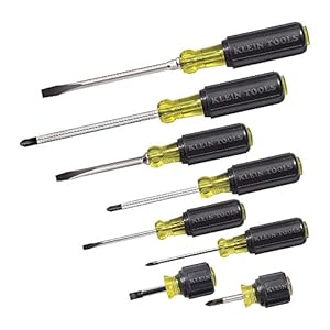 Klein Tools 85078 Screwdriver Set, 8 Piece All Purpose Screwdriver Kit has 4 Phillips and 4 Flat Head Tips, Cushion Grip, Precision Machined