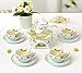 Jusalpha Fine Bone China Coffee Cups Flower Series Teacup Saucer Spoon with Teapot Warmer & Filter, 16 pcs in 1 set (FL-Glass pot 01)