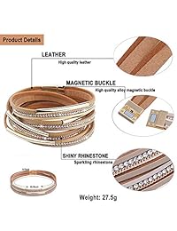 DESIMTION Womens Boho Wrap Leather Multilayer Wide Crystal Bracelets Jewelry for Women Teen Girl Boy