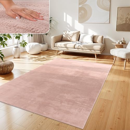 Paco Home Teppich Wohnzimmer Kunstfell weich waschbar modern elegant pflegeleicht Felloptik Uni Seidenglanz flauschig Hochflor, Grösse:300x400 cm, Far