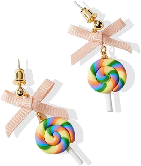 LSX Rainbow Sugar Personality Cute Lollipop Earrings Bow Earrings Fun Funny Earrings Exaggerated Korea Earrings