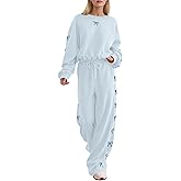 MISSACTIVER Women’s Bow Print Sweatsuits 2 Piece Lounge Sets Matching Tracksuit Long Sleeve Crew Neck Wide Leg Sweatpants