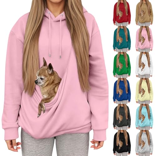 Pet Pouch Hoodie for Women UK Pocket Comfy Cat or Dog with Kangaroo Winter Casual Pullover Hooded Sweatshirt Lover Puppy Tops Long Sleeve Carrying Small Animals Hoodies