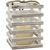 Stonebriar Worn White Wooden Beach House Candle Lantern, Use as Party Decorations or a Coastal Inspired Centerpiece for Weddings, Indoor or Outdoor Use, Medium