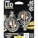 Feit Electric - Decorative Clear Glass Filament LED Dimmable 40W Equivalent Soft White (2700K) Globe Bulb, Pack of 2 (BPG1640/827/LED/2)