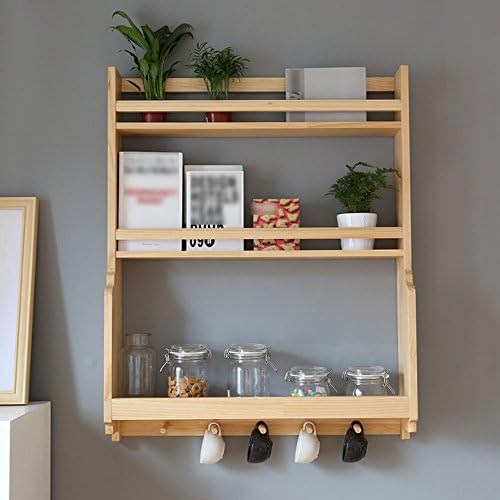 WOODJU Floating ledge wall hanging shelf solid wood living room storage wall decoration creative decorative wall hanging rack 3 layers 3 colors (Color : Wood color)
