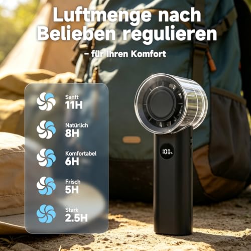WOWDSGN Handheld Fan, Portable Mini Fan, Rechargeable, Small Pocket Fan with 5 Speed Levels, Foldable USB Fan for Office, Outdoor (Black Transparent)