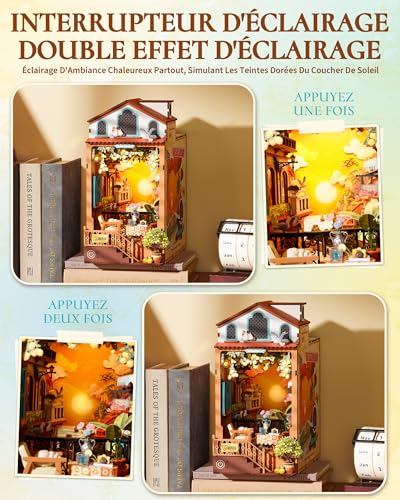 Rolife Book Nook DIY Wooden Model Adult with Lights Sunset Island 3D Puzzle Miniature House Building Bookends Diorama Decoration Book Library Living Room
