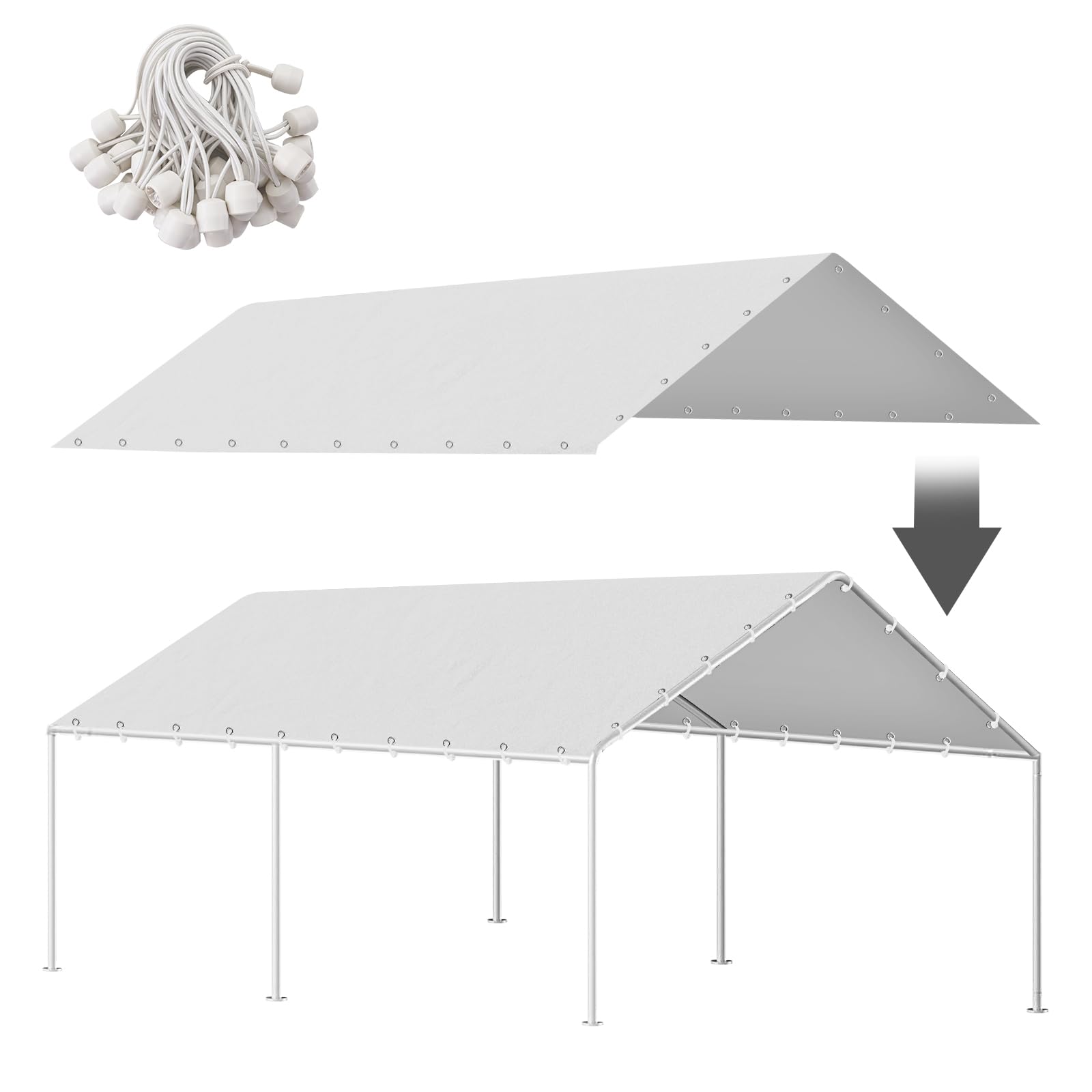 Photo 1 of 10x20Ft Carport Replacement Canopy Cover, Heavy Duty Waterproof Garage Top Shelter Cover Car Canopy with Ball Bungees(Frame Not Include)