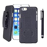 iPhone 6 Case Heavy Duty, iPhone 6 Case Kickstand, Wisdompro [2 Piece][Rugged] Hard Shell Protective Armor Holster Case with Belt Swivel Clip for Apple 4.7" iPhone 6 - Black / Black