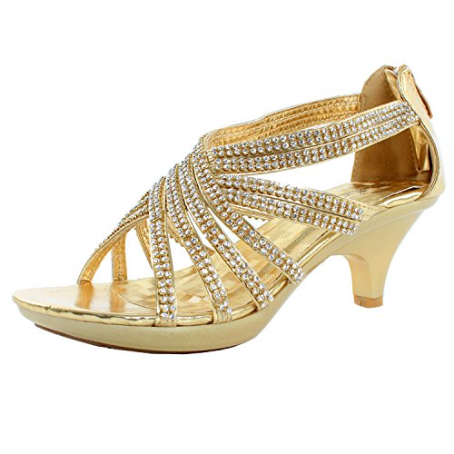Delicacy Womens Angel-41 Rhinestones Embellished Strappy Sandals,Color Gold, Size:5.5