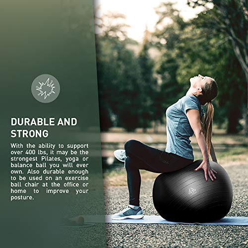 Forbidden Road Exercise Yoga Ball (4 Sizes, 4 Colors) 400 lbs Anti-Burst Slip-Resistant Yoga Balance Stability Swiss Ball for Fitness Exercise with Free Air Pump (Black, Diameter: 70-75cm)