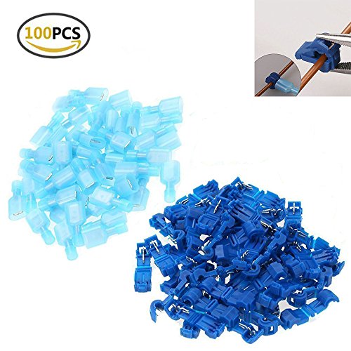100Pcs (50 Pairs) Terminal Connectors T-Tap Quick Disconnect Wire Connectors Self-Stripping Insulated Connectors 16-14 Gauge Female Spade Connector Quick Splice Wire Terminal Kit