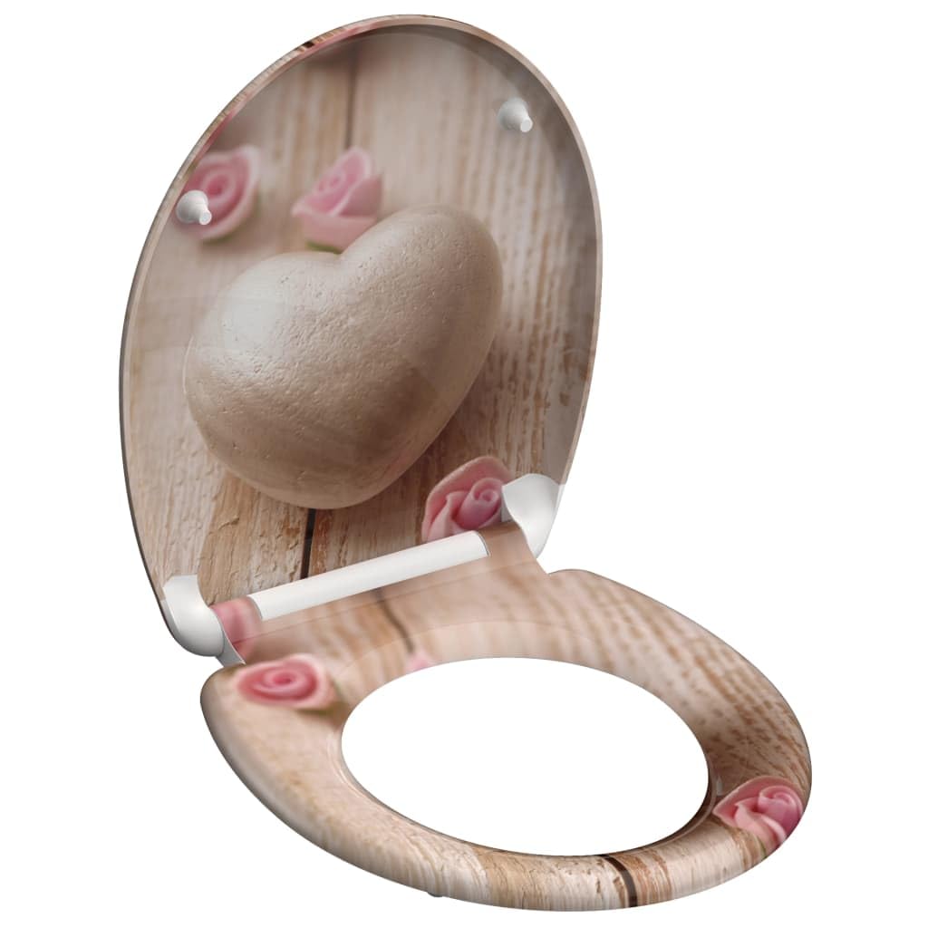 SCHÜTTE ROMANTIC toilet seat Duroplast, toilet seat with soft closing and quick release for easy cleaning, maximum load of the toilet seat 150 kg, motif heart 82370