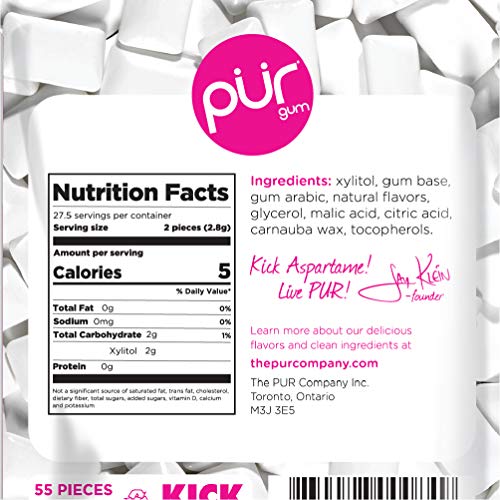 PUR 100 Xylitol Chewing Gum, Sugarless Pomegranate Mint, Sugar Free