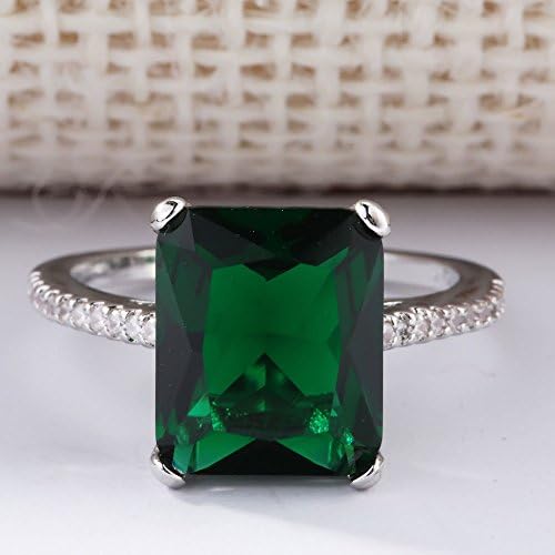 Wassana Large 14K White Gold Filled Natural Gem Emerald Diamond Ring Wedding Jewelry (8)