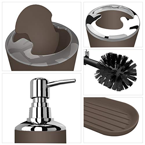TEKITSFUN Brown Bathroom Accessories Set, 6 Pieces Plastic Gift Bath Accessory Set Luxury Ensemble Includes Toothbrush Holder,Toothbrush Cup,Soap Dispenser,Soap Dish,Toilet Brush Holder,Trash Can