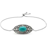 DOLIOX 12x8MM Genuine Turquoise Bracelet for Women 925 Sterling Silver Blue Green Square Gemstone Adjustable Boho Bracelets 6 to 8 Inch