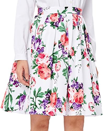 GRACE KARIN Women Pleated Vintage Skirts Floral Print CL6294 (Multi-Colored)