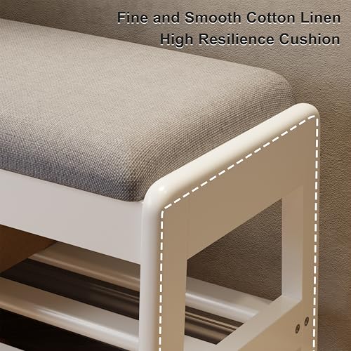 AQIMUELE Shoe Bench Cushion, 2 Levels, Shoe Bench with Folding Lid, Wooden Shoe Rack for Entryway, Hallway 60 cm (White)