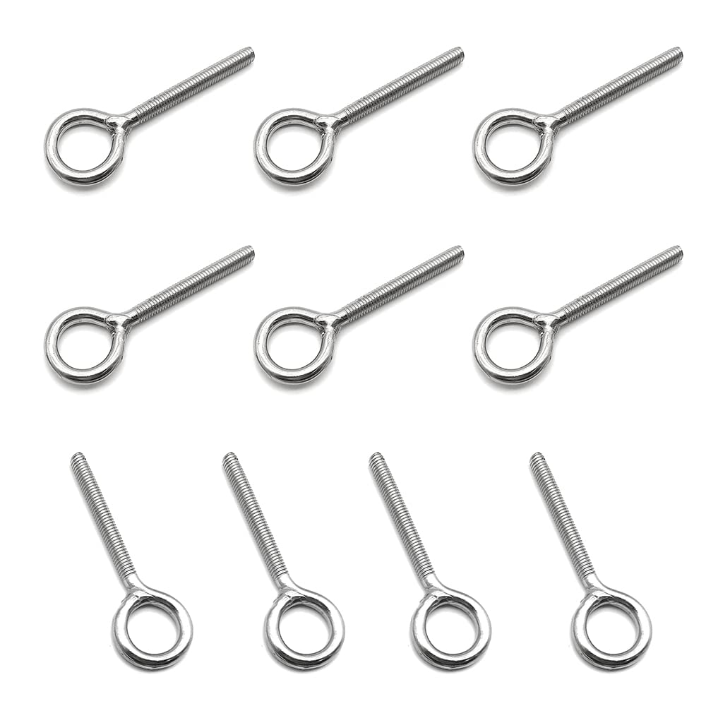 YDHfdc 10 Pack M4 Eye Bolt Long Shank Ring Bolt 304 Stainless Steel Closed Weld Coil Screw Suitable for Stationary and Hanging,53mm — image 1