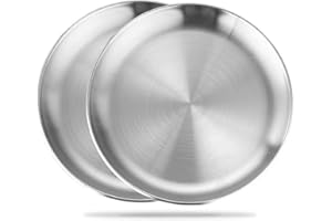 Betinyar 2 Pieces 6.7 Inch Stainless Steel Plates, Stainless Steel Round Metal Plates, Metal Dinner Dishes for Dinner, Campin
