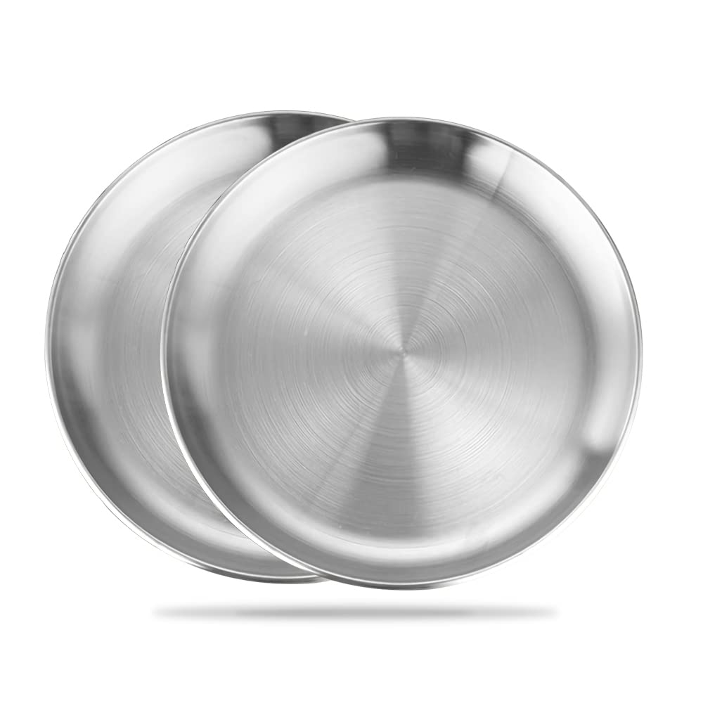 Betinyar 2 Pieces 6.7 Inch Stainless Steel Plates, Stainless Steel Round Metal Plates, Metal Dinner Dishes for Dinner, Camping, Outdoor(Silver, 17cm)