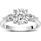 FWM Moissanite Three Stone Engagement Rings for Women, Solid 925 Sterling Silver, Wedding Anniversary Promise Ring, Birthday Christmas Valentines Jewelry