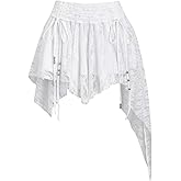 WDIRARA Women's Flowy Lace Ruffle Handkerchief Skirt Drawstring Tiered Skirts