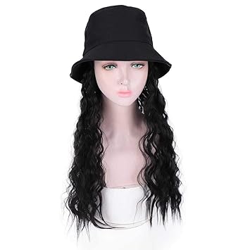 Amazon Com Difei Outdoor Hat Wig Wavy Hair With Black Bucket Hat