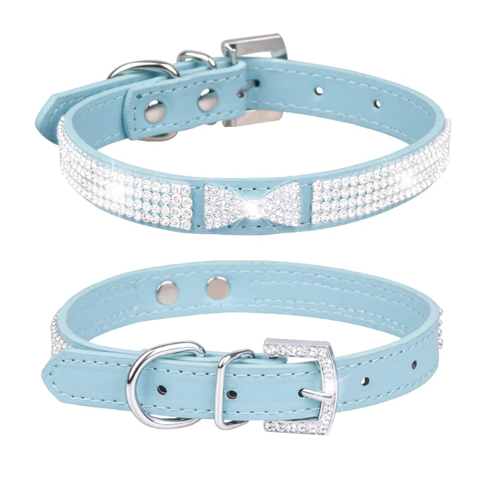 haoyueer Cute Dazzling Sparkling Elegant Fancy PU Leather Bling Rhinestone Crystal Jeweled Pet Cat Dog Puppy Collar … (S, Blue-3) — image 1