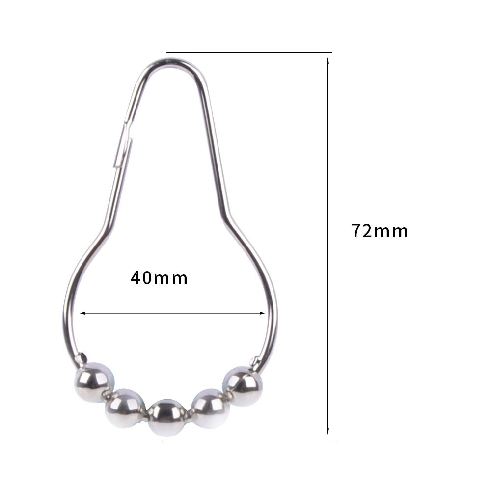 Rustproof Shower Curtain Hooks Rings, Heavy Duty 304 Stainless Steel, Roller Glide Hooks, Polished Nickle, Set of 12