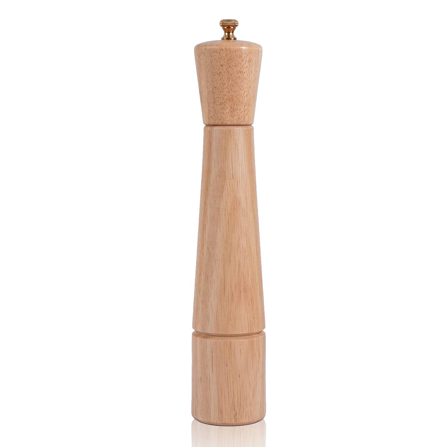 DeroTeno Pepper Mill, Pepper Grinder with Adjustable Stainless Steel Grinder, Rubber Wood 32 cm Height, Bottom Dia: 6 cm (Tray is NOT Included)