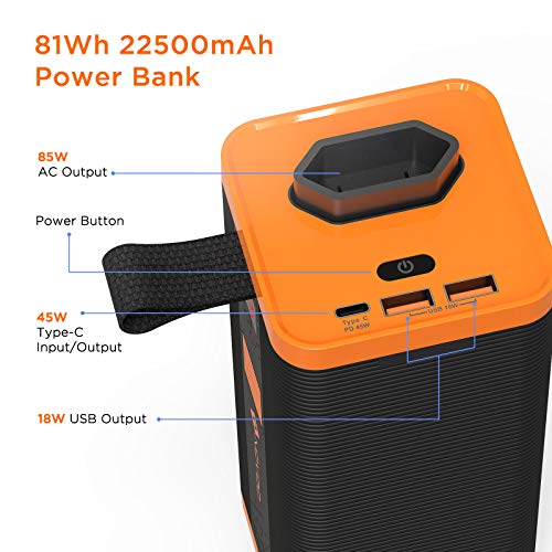 NOVOO-Powerbank-AC-Steckdose-85W-Tragbares-Ladegeraet-PD-45W-22500mAh-Schnelllade-Netzteil-mit-USB-C-und-2-USB-A-Anschluessen-Externer-Akku-fuer-Laptops-Macbooks-iPhone-Drohne-Smartphones